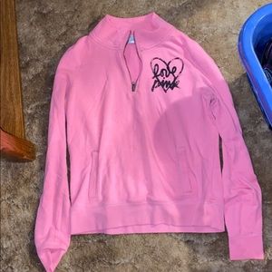 VS Pink, light pink quarter zip.